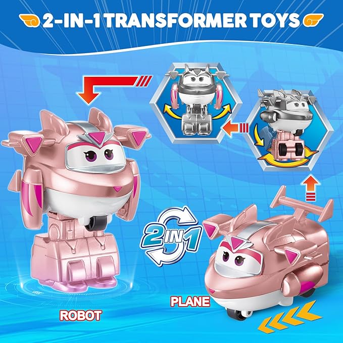Super Wings Transformer Toys, 2 in Golden Girl Robot Transformer Action Figures, 2-in-1 Mode Robot Transformer Toys for Boys Girls 4-6 6-8, Fun Plane Toys for Boys Toddlers Kids Age 3 4 5 6 7 8