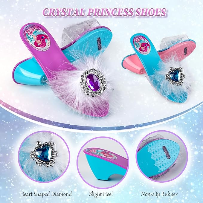Princess Dress Up, Girl Dress Up & Jewelry Boutique, Toddler Dress Up Toys with Cloak & Tutu Skirt, Princess Shoes Pretend Jewelry Accessories Princess Costumes Gifts Toys for Girls Years 3+