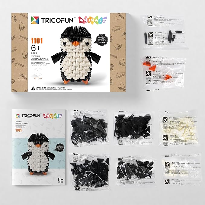 Creative Soft Building Blocks, Cute Animal kit Assembling Building Toys Gifts for Kids and 6+ Interactive Building Toy for Kids, Boys, and Girls (1101-PENGUIN)