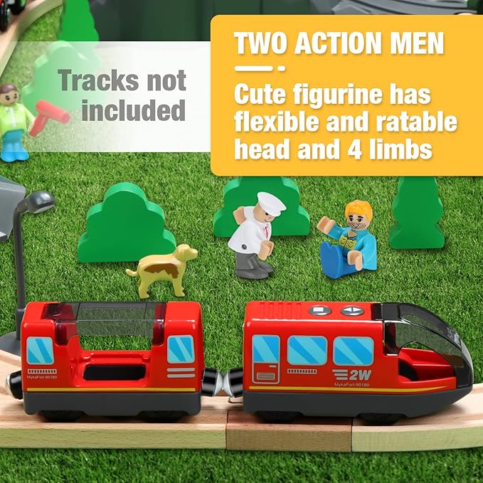 Battery Operated Train Set for Wooden Train Track (w/sound & Magnetic Connection), Powerful Engine Action Locomotive Train Set Fits Brio, Thomas, Chuggington Wooden Tracks, Train Toys for Toddlers 3Y+