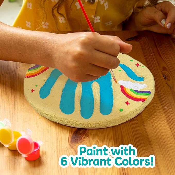 Made By Me! Sand Dough Sculpt & Paint Creations! Mold Your Own Hand Print Stone, DIY 7-inch Handprint Stone Kit, Mess-Free Stepping Stones, Staycation Activity, Keepsake Gift for Kids Ages 4+