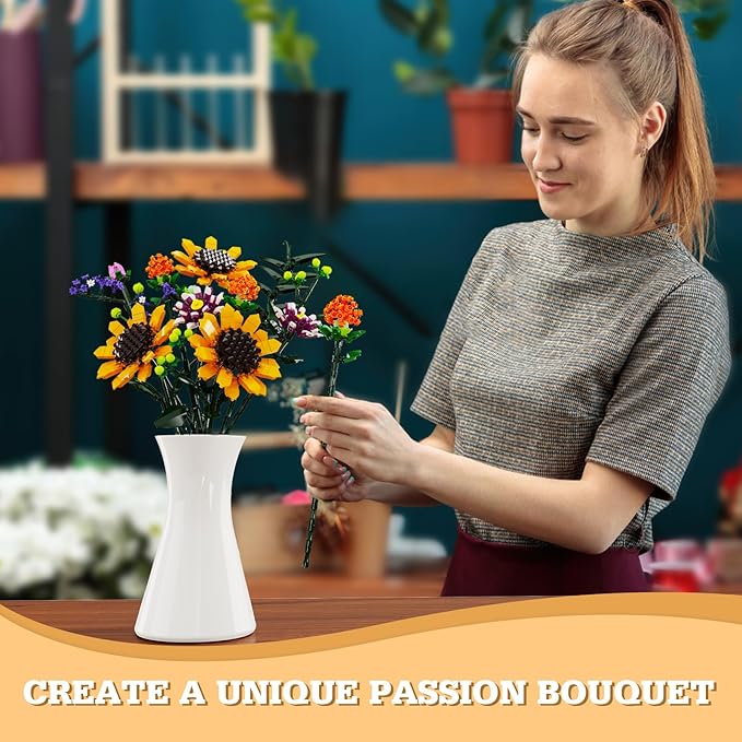 Flower Bouquet Building Set, Sunflower Botanical Collection Blocks Kit Compatible with Lego for Adults Women and Teens Girls 8+ Valentines Day Artificial Flower Decor (1161PCS)