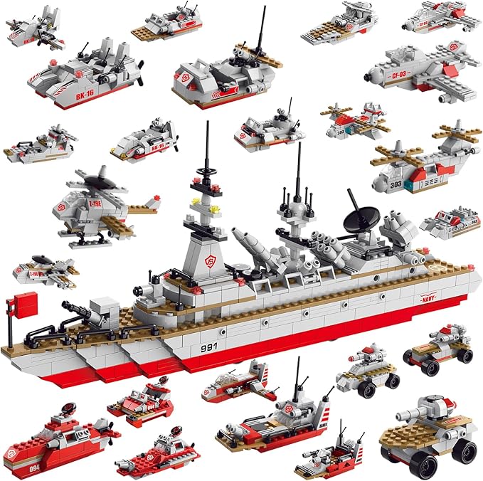 Sitodier STEM Building Set Toy | 811pcs Construction 25 in 1 Cruiser Ocean Ship Building Toy for 6 Years Up Boys | 25 Models Engineering Building Bricks Kit for Kids Ages 6 7 8 9 10 11 12 Years Old