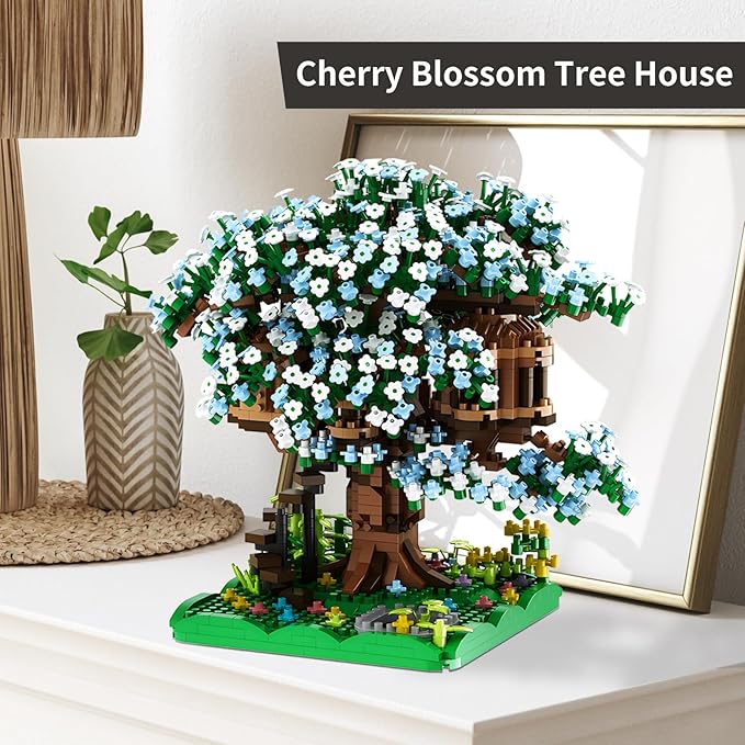 Cherry Blossom Bonsai Tree House Building Blocks Set Plants Green Flowers Treehouse Architecture Micro Mini Block Gift for Adults and Children 1500 Pieces