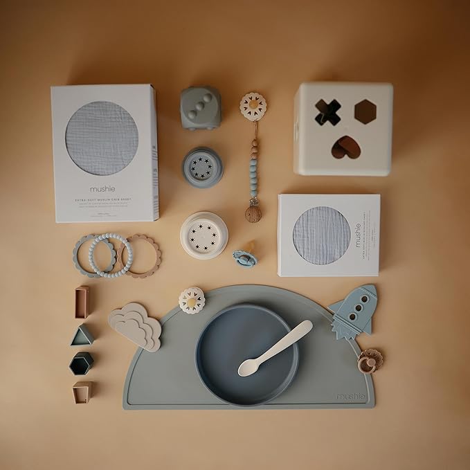 mushie Classic Silicone Suction Plate | BPA-Free Non-Slip Design (Tradewinds)