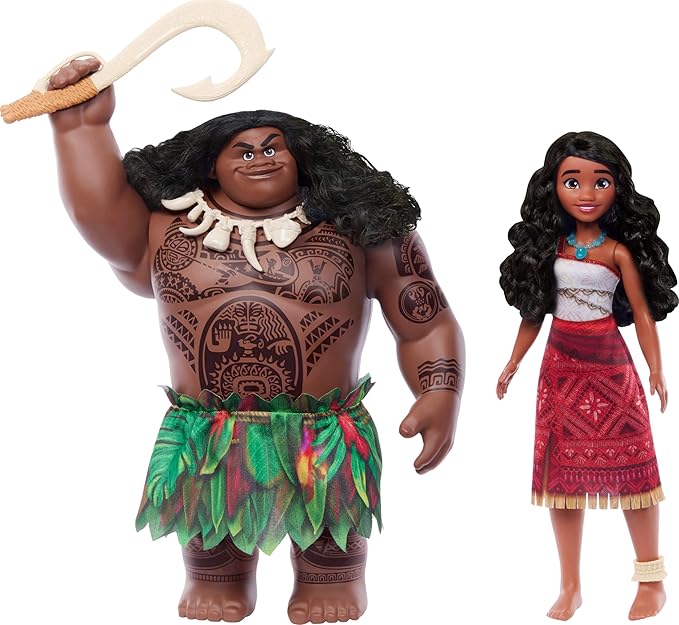 Mattel Disney Moana 2 Voyager 2 Doll Set, Moana & Maui Fashion Dolls in Removable Outfits with 4 Accessories, Inspired by The Movie