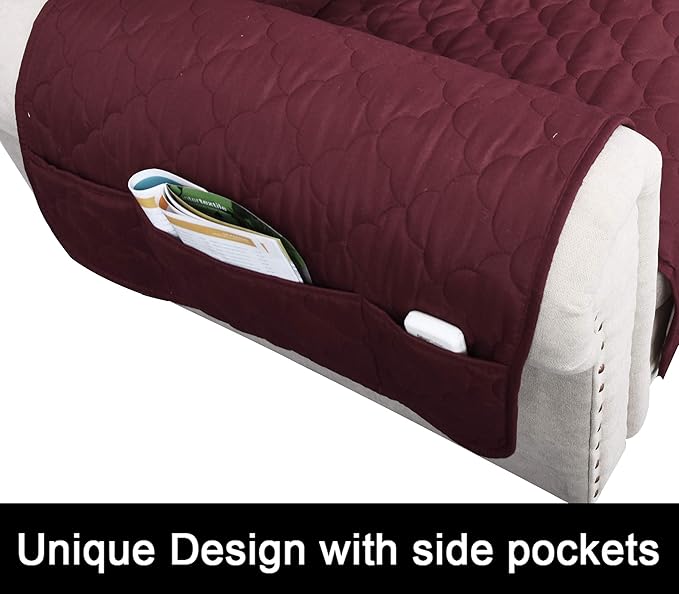 CHHKON Waterproof Nonslip Recliner Cover Stay in Place, Dog Couch Chair Cover Furniture Protector, Ideal Loveseat Slipcovers for Pets and Kids (Burgundy, 30'')