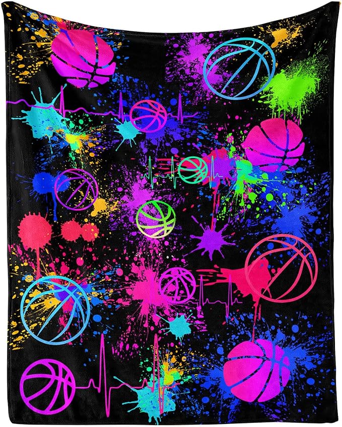 Basketball Throw Blanket - Soft Flannel Sports Basketball Blankets for Teens Adults Women Men Basketball Lovers - Warm Basketball Throw Blankets for All Season Lap, Chair, Sofa, Couch, Bed - 80"x60"