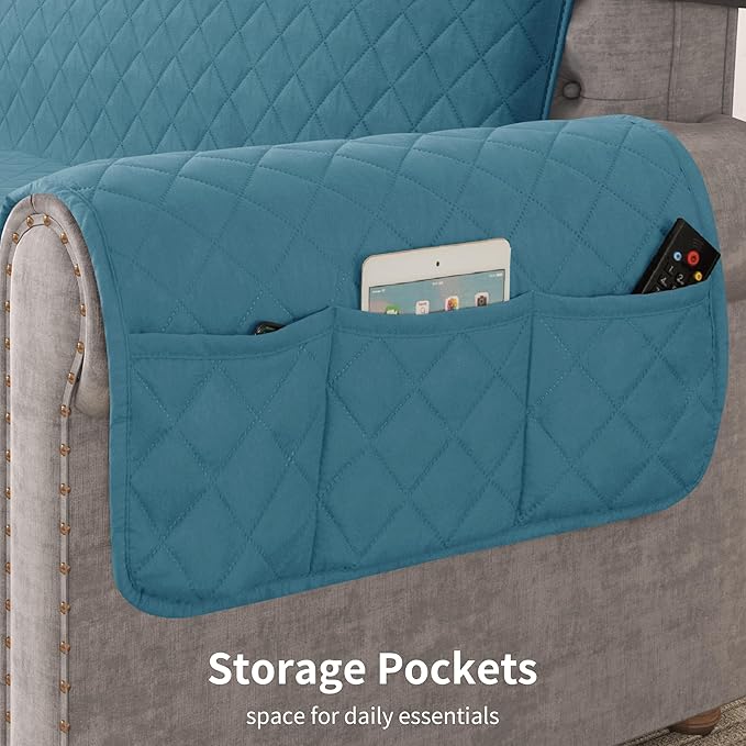 CHUN YI Couch Cover, Water Resistant Slipcover for 3 Cushion Sofa, Washable Sofa Cover with Adjustable Strap Storage Pocket for Living Room Dog Pet (Sofa, Blue)