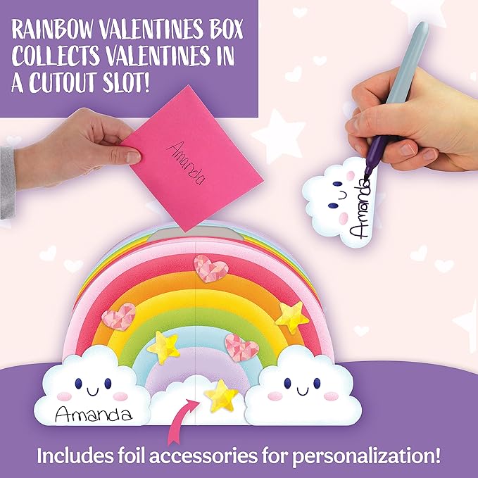 Peaceable Kingdom Valentines Box for Kids, Valentines Day Box Kit for Valentines Cards for Kids Classroom - Rainbow Mailbox Kit