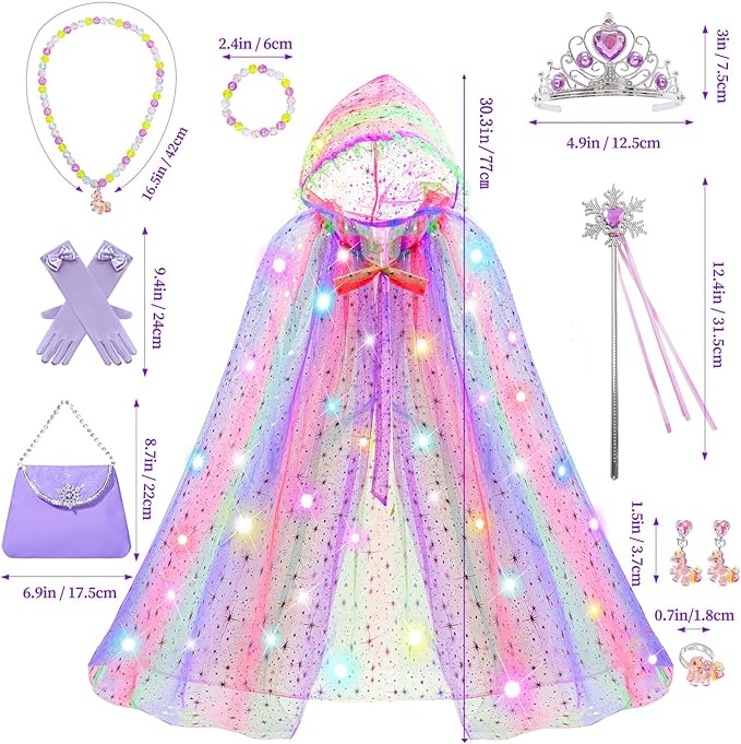Princess Dress up Clothes for Little Girl, 11Pcs Princess Cape with Crown, Princess Dresses for Girl 3 4 5 6 7 8 Birthday Gift