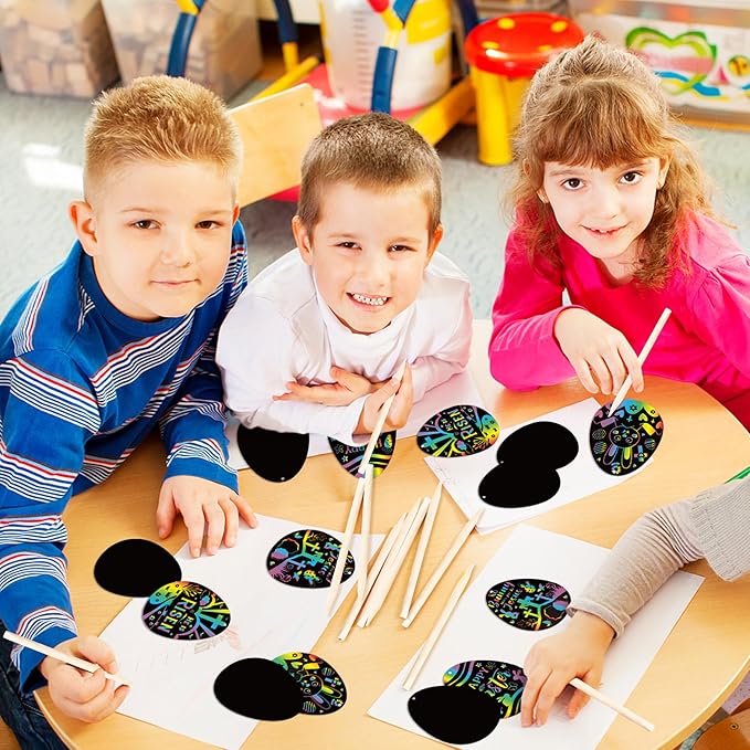 BeYumi 60Pcs Easter Eggs Scratch Cards for Kids DIY Magic Rainbow Color Craft Kit Paper Art Party Favors Christian Easter Eggs Resurrection Religious Sunday School Classroom Decorations Supplies Gifts