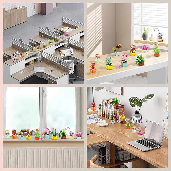 Sawaruita 10 Pack Tiny Plants Succulent Flower Bonsai Building Set -Succulent Botanical Building Toys for Adult -Gifts for Mother's Day, Valentine's Day