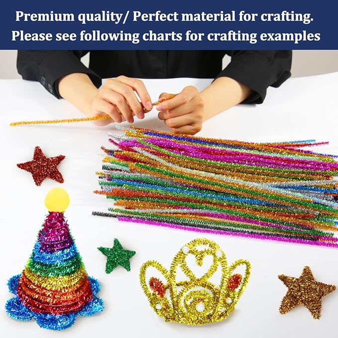 Pipe Cleaners, Pipe Cleaners Craft, Arts and Crafts, Crafts, Craft Supplies, Art Supplies (500 Silver Glitter Pipe Cleaners)…