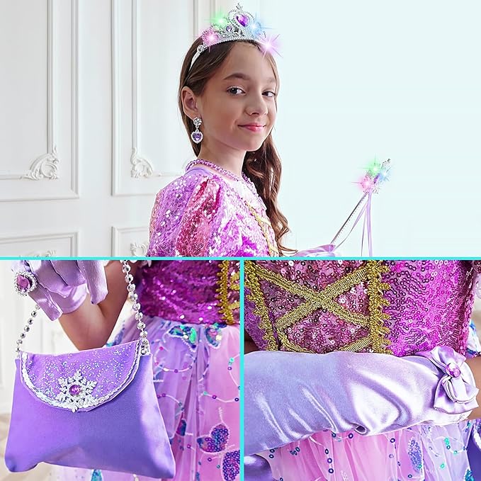 Light Up Girls Halloween Costume Snow Princess Dress Ice Christmas Costumes Toddler Kids Costume with Accessories