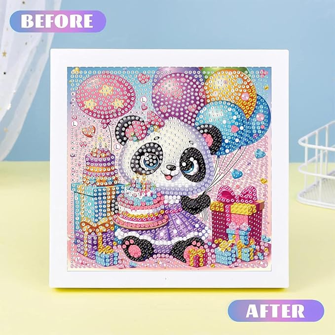 ajepon Diamond Art for Kids with Frame-Panda Kids Diamond Painting Kits,Animal Diamond Painting Kits for Kids 8-12 Full Drill Gem Art for Home Decor 7x7inch