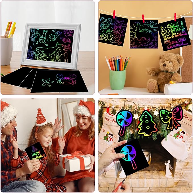 OHOME Easter Basket Stuffers for Kids Toddler - 100 PCS Scratch Art Paper,Easter Gifts for Boys Girls | Easter Games Crafts Party Favors Supplies for Adults,Arts Toys for Ages 3-12 Year Old Birthday