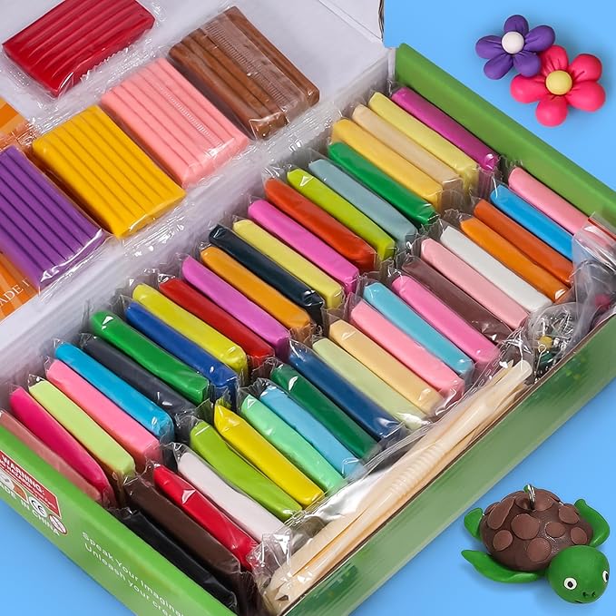 CiaraQ Polymer Clay Starter Kit with Sculpting Tools, 50 Colors Oven Bake Modeling Clay for Kids and Beginners