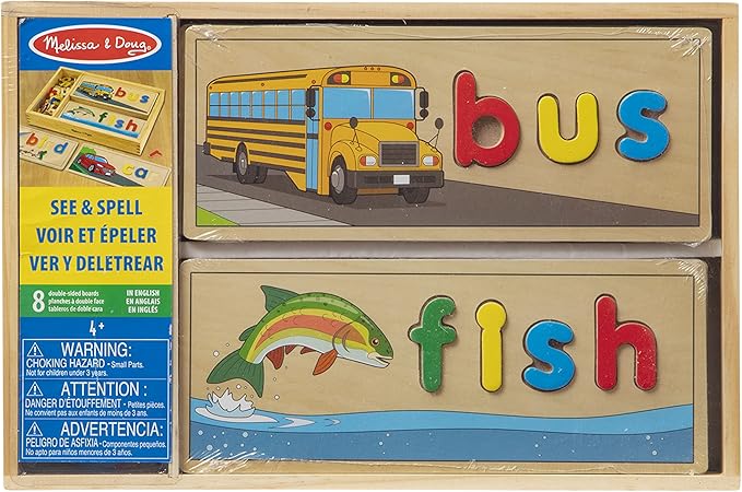Melissa & Doug See & Spell Wooden Educational Language Learning Toy With Letters, Puzzle Boards Preschool Learning Activities, See & Spell Toys For Kids Ages 4+