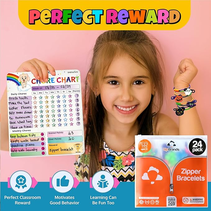 UpBrands Halloween Party Favor For Kids Zipper Bracelets Bulk Set, Kit for Birthday, Goodie Bags & Pinata Filler, Halloween Basket Stuffers, Fidget Toys, Sensory Friendship Jewelry (24 Pack)