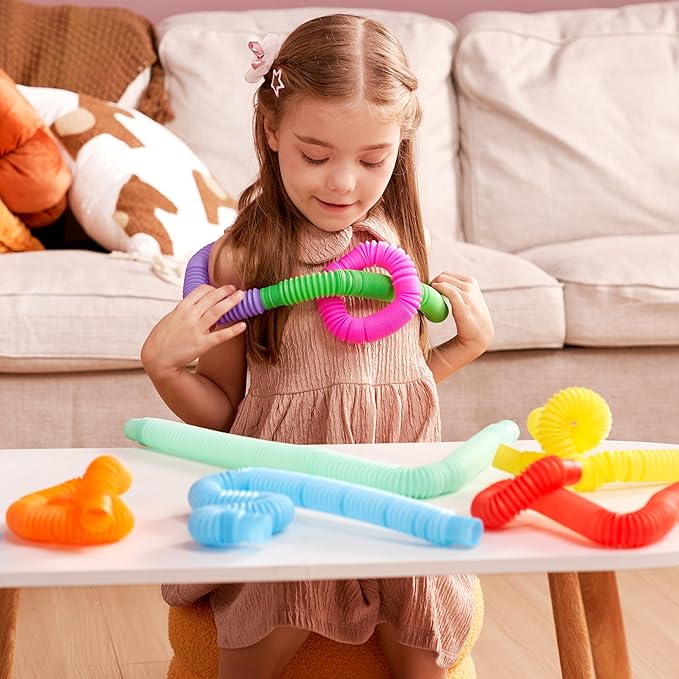 JOYIN 18 Pack Pop Tubes Sensory Toys (Large), Fidget Tubes Party Favors - 9 Colors, Connectable and Extendable for Stress Relief - Perfect for Party, Classroom Exchange, School Reward