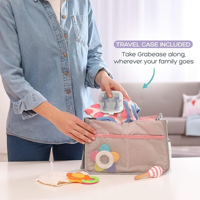 Grabease Toddler Spoon & Fork - First Stage Baby Spoons for Self Feeding from 4+ Months - BPA-Free & Phthalate-Free Baby Utensils & Silverware - 1 Set, Gray - Silverware Set - 1 Year Old Utensils