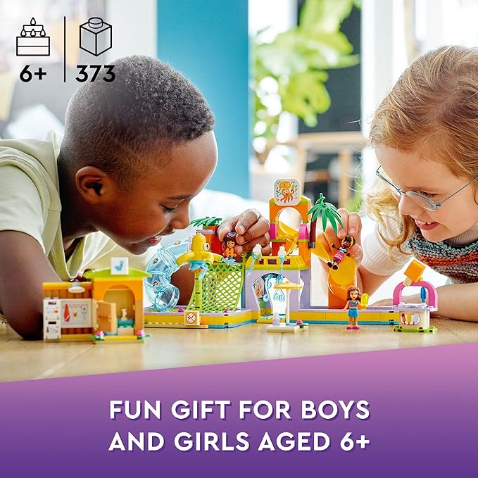LEGO Friends Water Park Set 41720 Swimming Pool and Slides, Heartlake City Toy, Pretend Play Birthday Gift Idea for Kids Ages 6 Plus