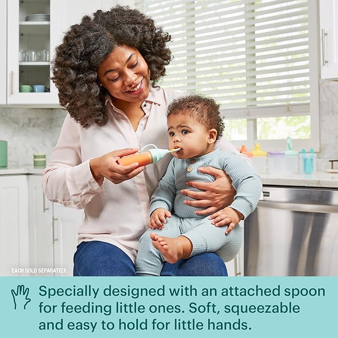 Pyrex Littles Spoon Lid & 5 OZ Pouch, Silicone Baby Toddler Feeding Set, Airtight Leak-Proof BPA Free Non-Breakable Dishwasher Safe, Ages 6 Months +