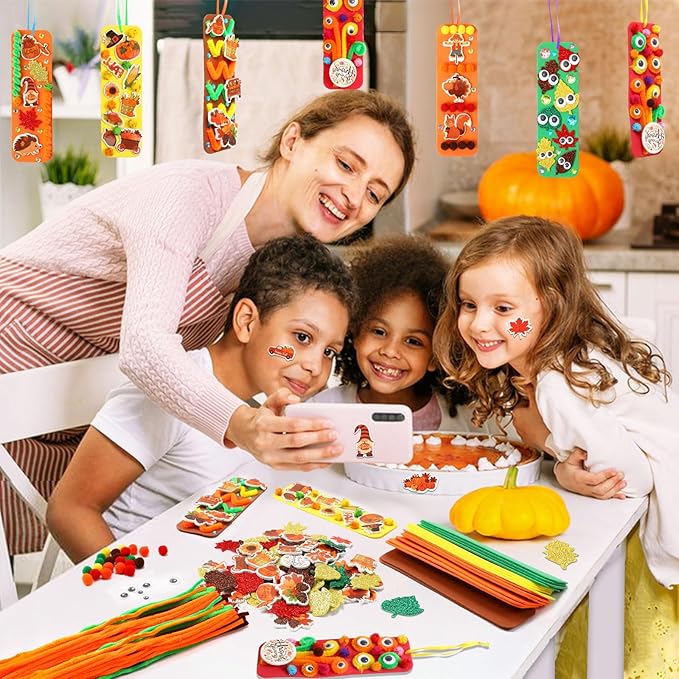 JULBEAR 36 Sets Fall Crafts Kits DIY Blank Foam Decorations Sets Leaf Foam Self-Adhesive Stickers Arts for Kids Autumn Thanksgiving Halloween Party Favors Classroom Activity Gift