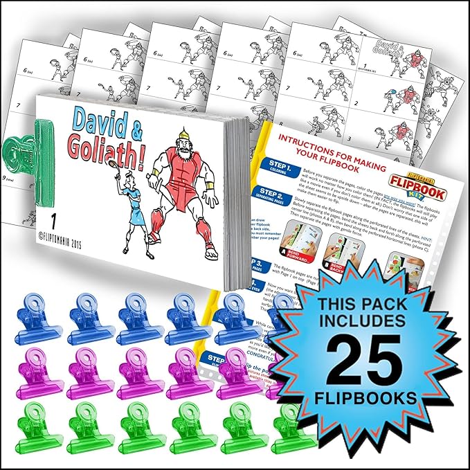Fliptomania David & Goliath Flipbook Animation Activity Pack - 25 Sets DIY Flip Books
