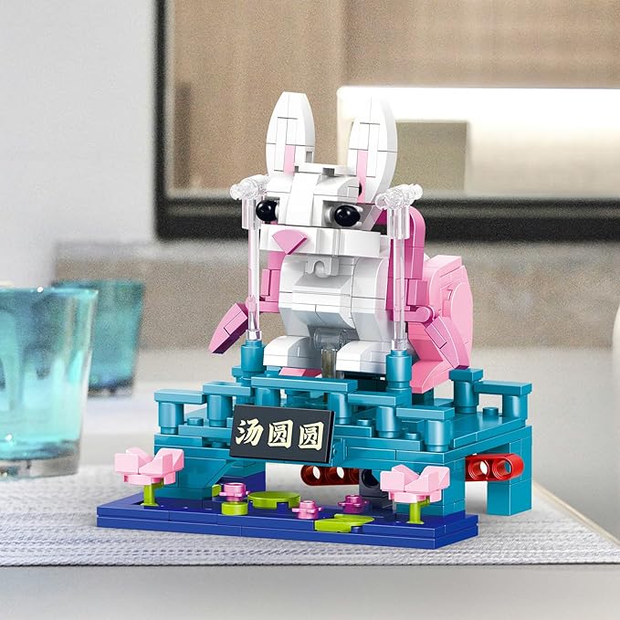 Chinese Yutu Building Block Set, Small Cute Animals Jade Hare/Rabbit Home Decor,STEM Educational Toys Chinese Traditional Culture Theme for Kid Boy Girl Adult 331 Pcs With Ear Swinging 96006