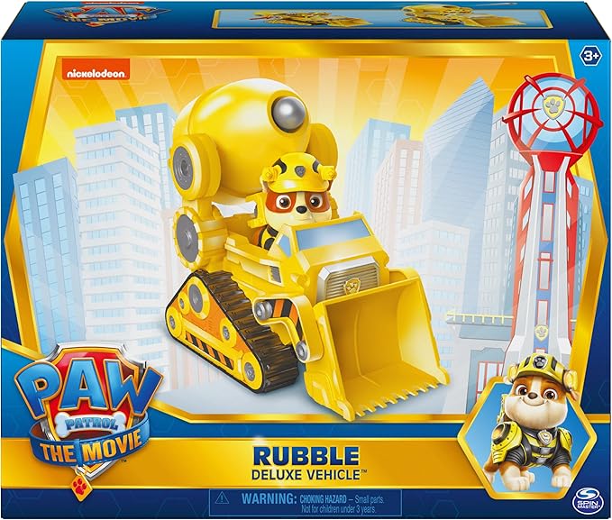 Paw Patrol, Rubble’s Deluxe Movie Transforming Toy Car with Collectible Action Figure, Kids Toys for Ages 3 and up