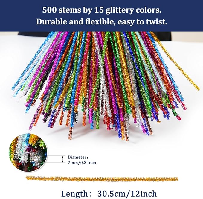 Pipe Cleaners, Pipe Cleaners Craft, Arts and Crafts, Crafts, Craft Supplies, Art Supplies (1000 Silver Glitter Pipe Cleaners)…