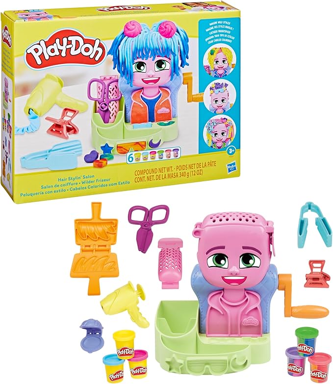 Play-Doh Hair Stylin' Salon Playset with 6 Cans, Pretend Play Toys for Girls and Boys Ages 3 and Up