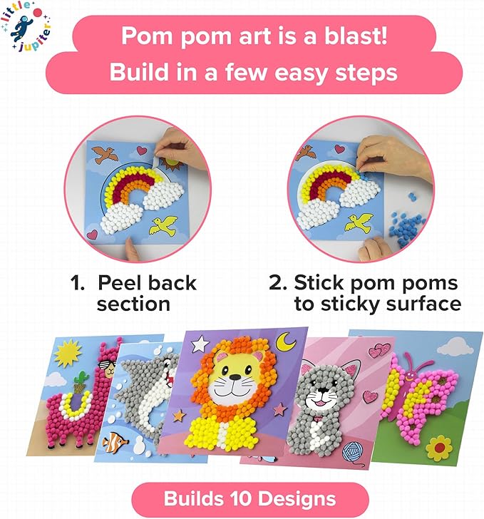 Little Jupiter DIY Pom Pom Art - Makes 10 Art Pieces -Boy & Girl Crafts for Kids Age 3-5 - Toddler Crafts Ages 3-5 - Kids Crafts 3-5 - Activities for Kids Ages 3-5 - Arts and Crafts for Kids (Set3)