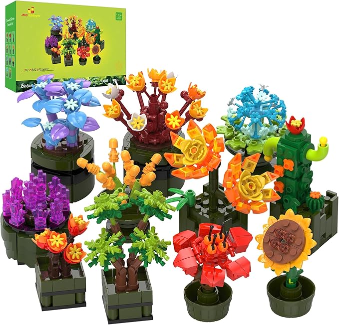 JMBricklayer Flowers Succulents Building Sets for Adults 10001, 12 Pack Tiny Plants Botanical Collection Display for Room Decor, Bonsai Flowers Building Blocks Gifts for Women Girls, Cute Succulents
