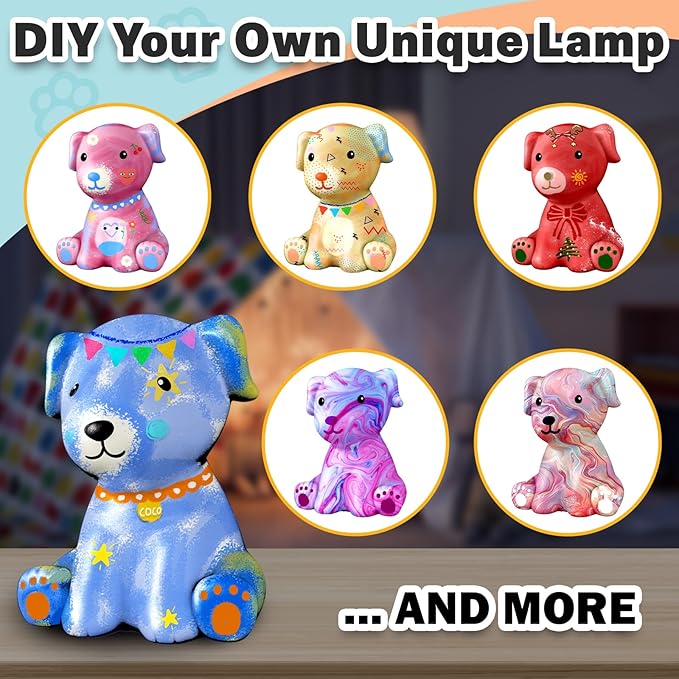 Paint Your Own Dog Lamp Kit - Arts and Crafts Supplies Puppy Painting Kits for Kids Teens Adults, DIY Night Light Toy for Toddler Girl Boy Ages 3 4 5 6 7 8 9 10 11 12 13+ Birthday Easter Holiday Gift