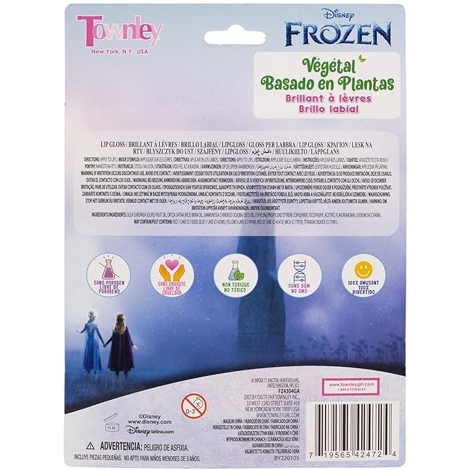 Disney Frozen 7 Piece Plant Based Lip Gloss, Girls Party Favors, First Makeup Set for Girl, Perfect for Parties, Sleepovers, and Birthday Gifts, Ages 3+, by Townley Girl