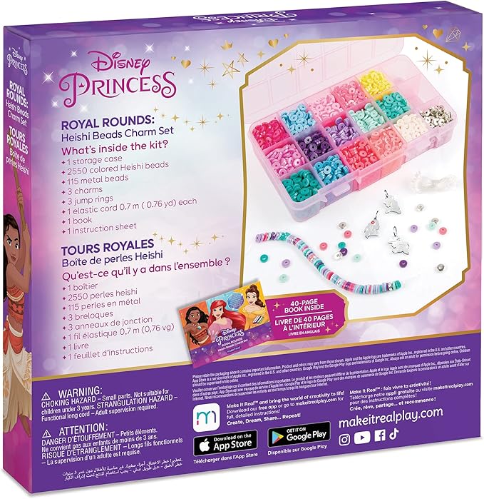 Disney Princess: Royal Rounds: Heishi Beads Charms Set - 2675 Pieces, Make It Real, Beads & Storage Container, 3 Princess Charms, Moana Belle Arielle, Tweens & Girls, Jewelry Kit, Ages 8+