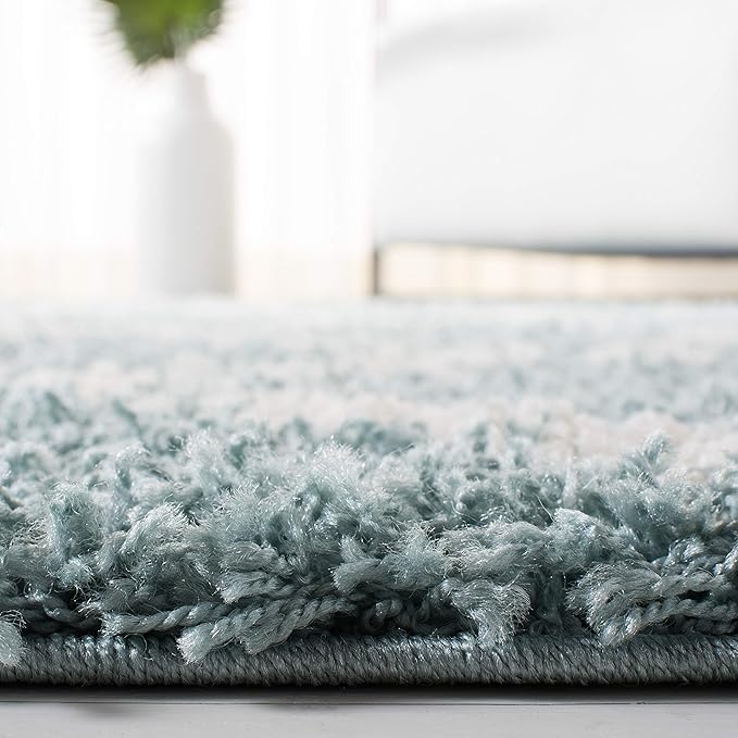 SAFAVIEH Dallas Shag Collection 2'3" x 10' Seafoam / Ivory SGDS257C Trellis Non-Shedding Living Room Bedroom Dining Room Entryway Plush 1.5-inch Thick Runner Rug