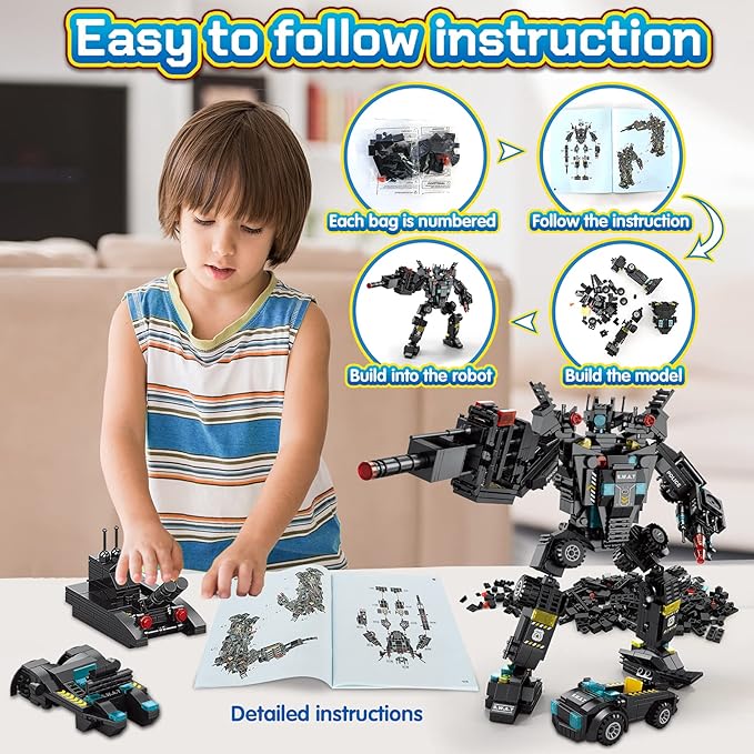 HISTOYE 51-in-1 Robot Building Kit for Kids Stem Building Toys Erector Set for Boys 8-12 Engineering Stem Projects Construction Building Blocks Toys Gifts for Boys Kids Age 6 7 8 9 10 11 12 Year Old