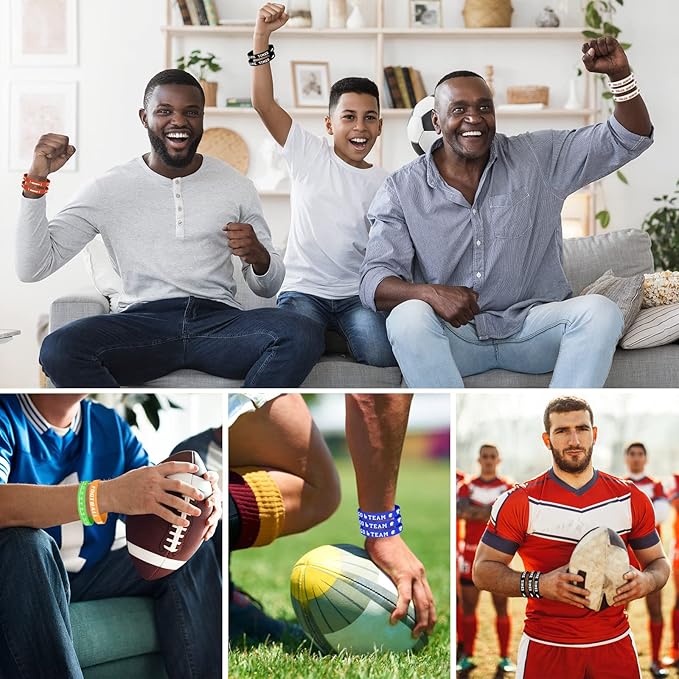 MIAHART 16 Pieces Football Theme Bracelets Silicone Wristband for Sport Theme Birthday Party Favors, 6 Styles