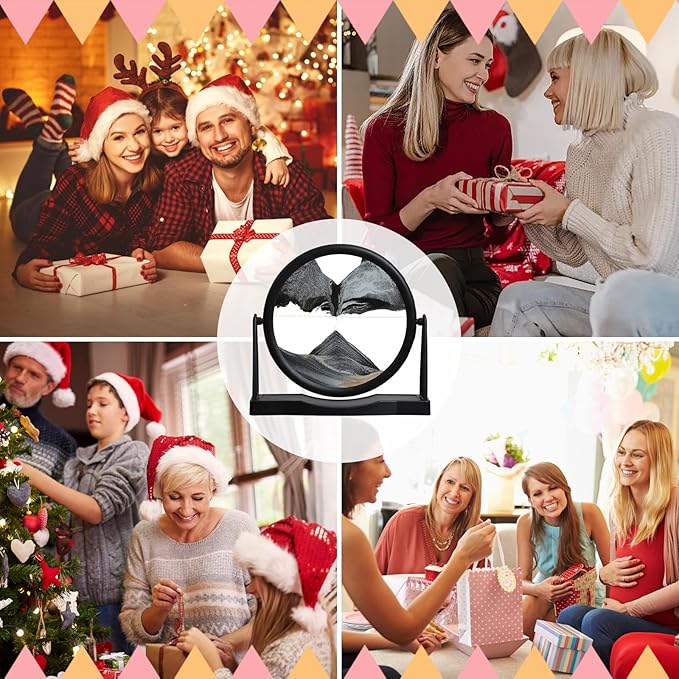 MXYATCJ | Moving Sand Art | Sand Art Liquid Motion | Sand Art Pictures | 3D Deep Sea Sandscape | Glass Sand Art Display | Sand Relaxing Gift for Adult | Home Office Decor | Desktop Toys | (10'' Black)