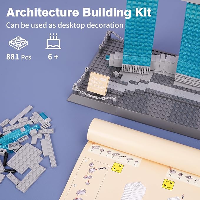 Oichy Building Blocks Set, Marina Bay Sands Architecture Model Kits Collection Toy Building Sets for Adults and Kids(881 PCS)