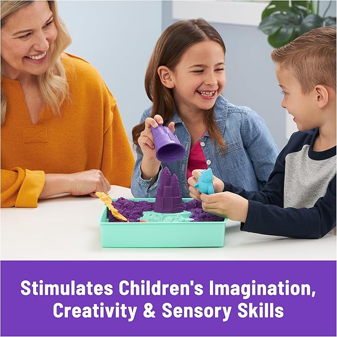 Kinetic Sand, Sandbox Set with 1lb Purple Play Sand, 4 Tools & Molds, Storage, Sensory Toys for Kids Ages 3 and up