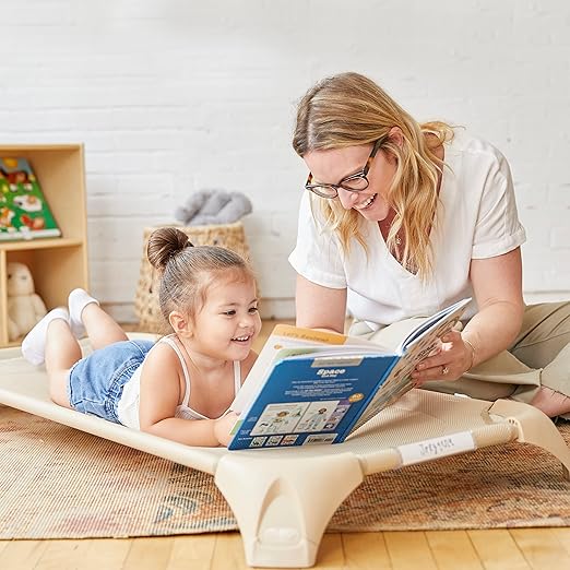ECR4Kids Stackable Cozy Cot with Storage, Classroom Furniture, Sand, 6-Pack