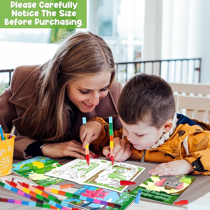 Lionoble 24Pcs Jungle Safari Animals Coloring Books for Kids with 24 Stacking Crayons Mini Coloring Book Party Favors Bulk Gifts Small Activity Books for Birthday Party Goodie Bags Stuffer Classroom