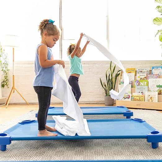 ECR4Kids Stackable Kiddie Cot, Assembled, Standard Size, Classroom Furniture, Blue, 5-Pack