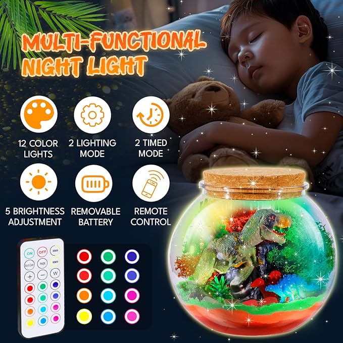 Dinosaur Terrarium Kit for Kids - Arts & Crafts Activities Sets With Glow in The Dark Painting - DIY Dinosaur Toys Birthday Gifts for Boys Age 5, 6, 7, 8, 9, 10, 11 & 12 Year Old(Dinosaur Terrarium)