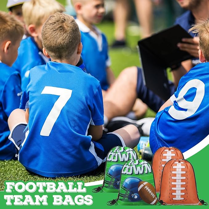 Poen 48 Pcs football Party Favors football Themed Supplies Include 12 football Drawstring Backpack 12 Mini football 12 football Keychain 12 football Wax Thread Braided Bracelet Inspirational Team Gift